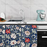 ReWallpaper Vintage kék virágos öntapadós tapéta 44,5 cm x 7 m zöld leveles mintával, fürdőszobába vízálló fólia bútorra 8