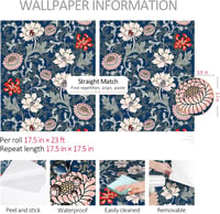 ReWallpaper Vintage kék virágos öntapadós tapéta 44,5 cm x 7 m zöld leveles mintával, fürdőszobába vízálló fólia bútorra 7
