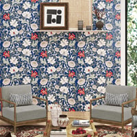 ReWallpaper Vintage kék virágos öntapadós tapéta 44,5 cm x 7 m zöld leveles mintával, fürdőszobába vízálló fólia bútorra 2