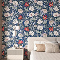 ReWallpaper Vintage kék virágos öntapadós tapéta 44,5 cm x 7 m zöld leveles mintával, fürdőszobába vízálló fólia bútorra 3