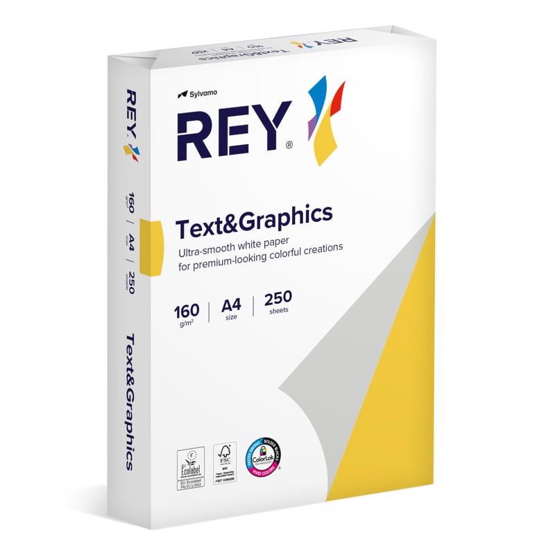 Atramentový fotopapier REY A4 Text & Graphics 160 g – balenie 250 listov, biely, saténový povrch
