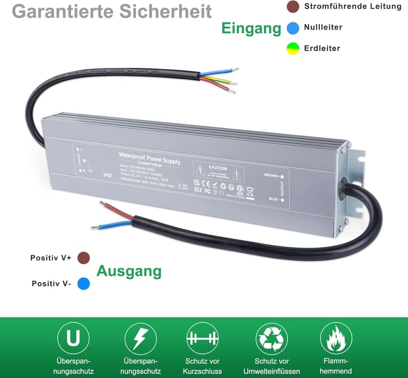 REYLAX 150W LED tápegység 24V vízálló IP67 kültéri LED szalaghoz