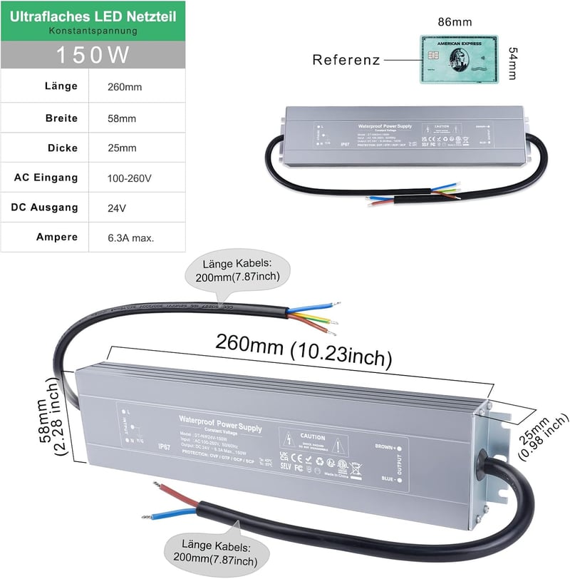 REYLAX 150W LED tápegység 24V vízálló IP67 kültéri LED szalaghoz