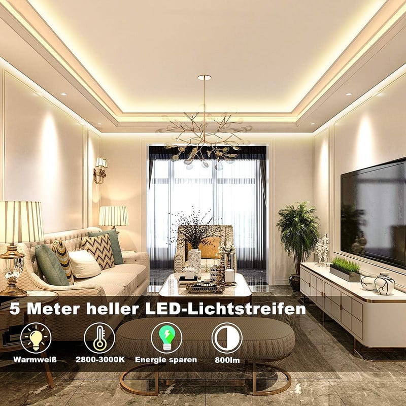 RGH LIGHTING 5M meleg fehér LED szalag dimmelhető távirányítóval, időzítő funkcióval