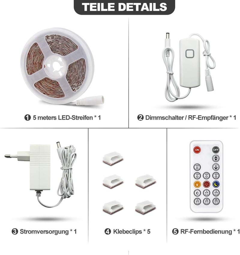 RGH LIGHTING 5M meleg fehér LED szalag dimmelhető távirányítóval, időzítő funkcióval