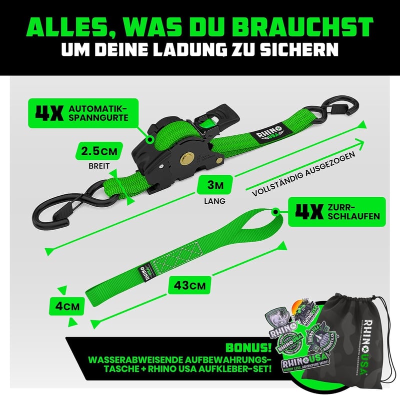 Rhino USA Önzáró Rögzítőszalag 4db 2,5cm x 3m 540kg Teherautó Utánfutó