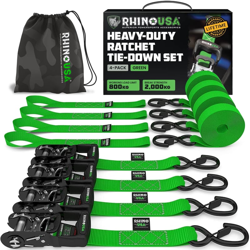 Rhino USA racsnis rögzítő heveder készlet 4 db - 4 cm x 2,4 m, 2000 kg - zöld