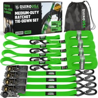 Upínacie popruhy s račňou Rhino USA (4 ks) – 2,5 cm x 4,6 m, nosnosť 800 kg, zelené, s S-háčikmi, na nákladné autá a upevnenie nákladu 1