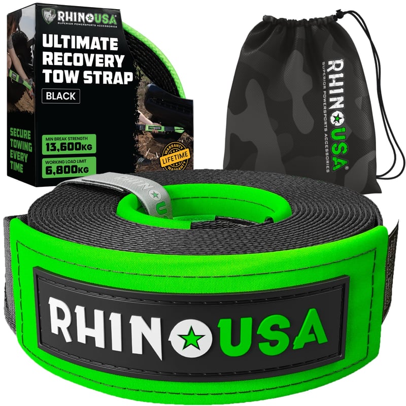 Rhino USA Ťažné lano 7,6 cm x 9,1 m - 13 600 kg pevnosť v ťahu - Offroad lano pre terénne autá, UTV, ATV - Čierne