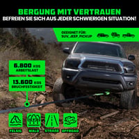 Rhino USA Ťažné lano 7,6 cm x 9,1 m - 13 600 kg pevnosť v ťahu - Offroad lano pre terénne autá, UTV, ATV - Čierne 4
