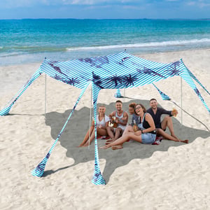 Rhino Valley 10x10 FT Strandos Napvédő Sátor UPF50+ UV Szűrő Fekete Kókuszpálma Mintával Strand Árnyékoló Shelter Kemping Napellenző
