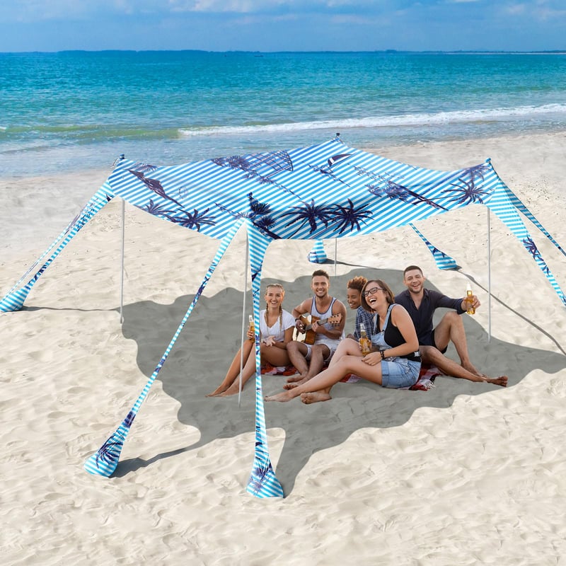 Rhino Valley 10x10 FT Strandos Napvédő Sátor UPF50+ UV Szűrő Fekete Kókuszpálma Mintával Strand Árnyékoló Shelter Kemping Napellenző