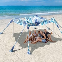 Rhino Valley 10 x 10 FT Strandtátor UPF50+ Napvédő Sátor, Fehér Kék Levél Mintás, UV Szűrős Árnyékoló Kerti Kemping Shelter 1