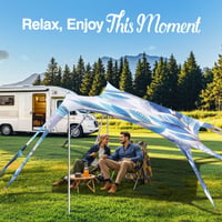 Rhino Valley 10 x 10 FT Strandtátor UPF50+ Napvédő Sátor, Fehér Kék Levél Mintás, UV Szűrős Árnyékoló Kerti Kemping Shelter 4