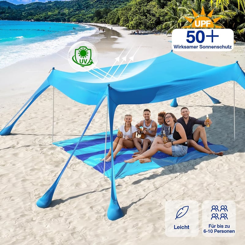 Rhino Valley Strand Sátor UV 50+ Védelem, 3x4m Hordozható Napvédő Pavilon Kék