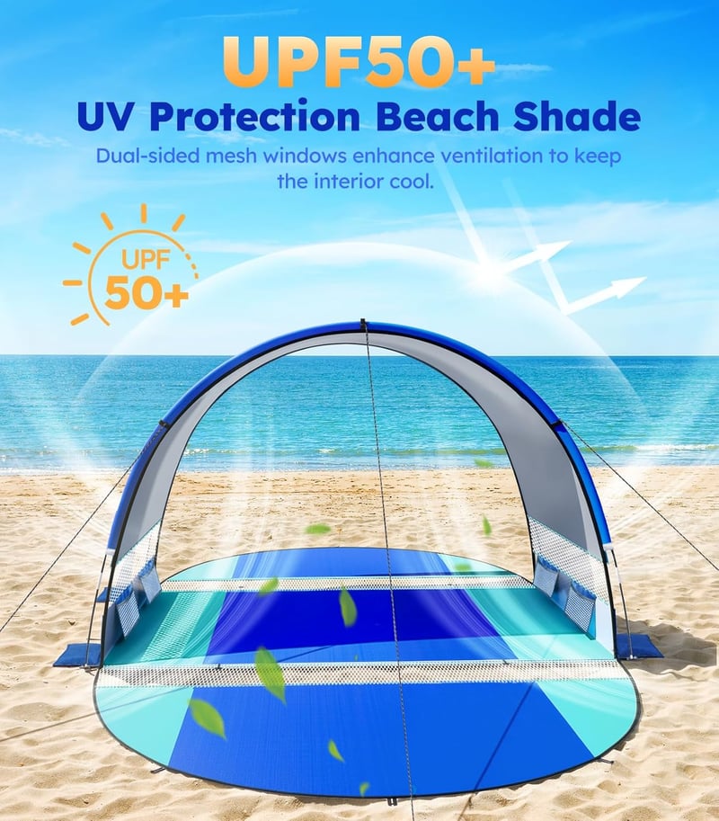 Rhino Valley Strandsátor UV 50+ Védelem 3x3m Hordozható Napvédő Sátor Kék