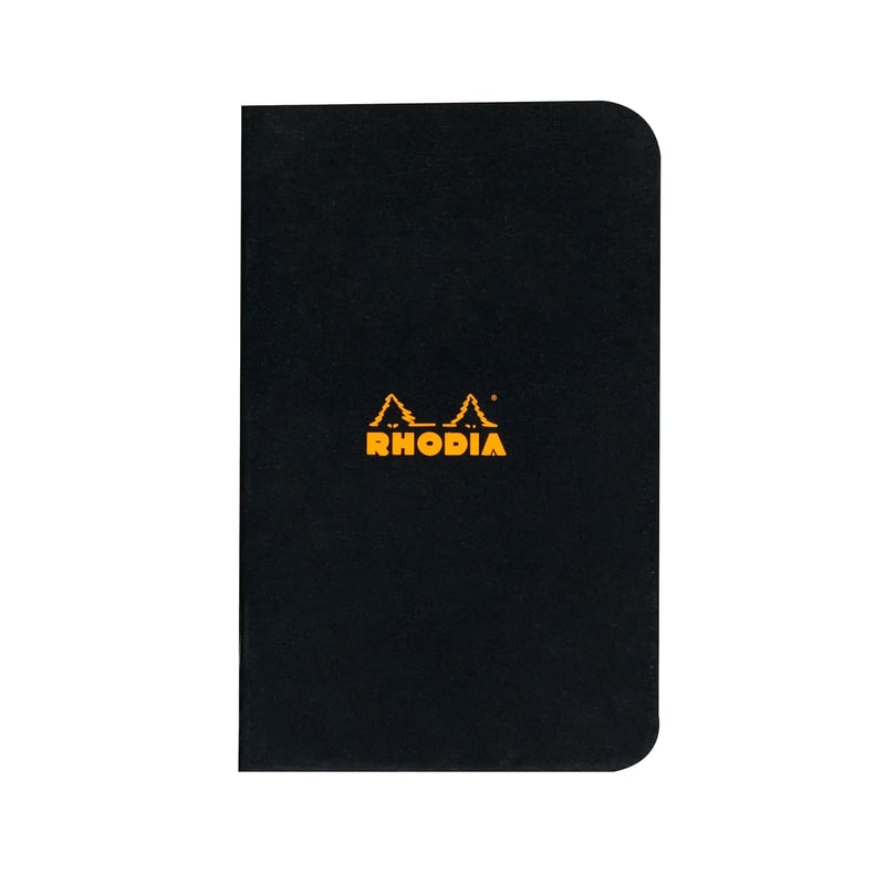 Balík zošitov Rhodia so zošívanou väzbou 20 ks - A7 7,5x12 cm - Štvorčekové - 48 strán - 80g biely papier - Vodoodolná mäkká obálka - Čierna