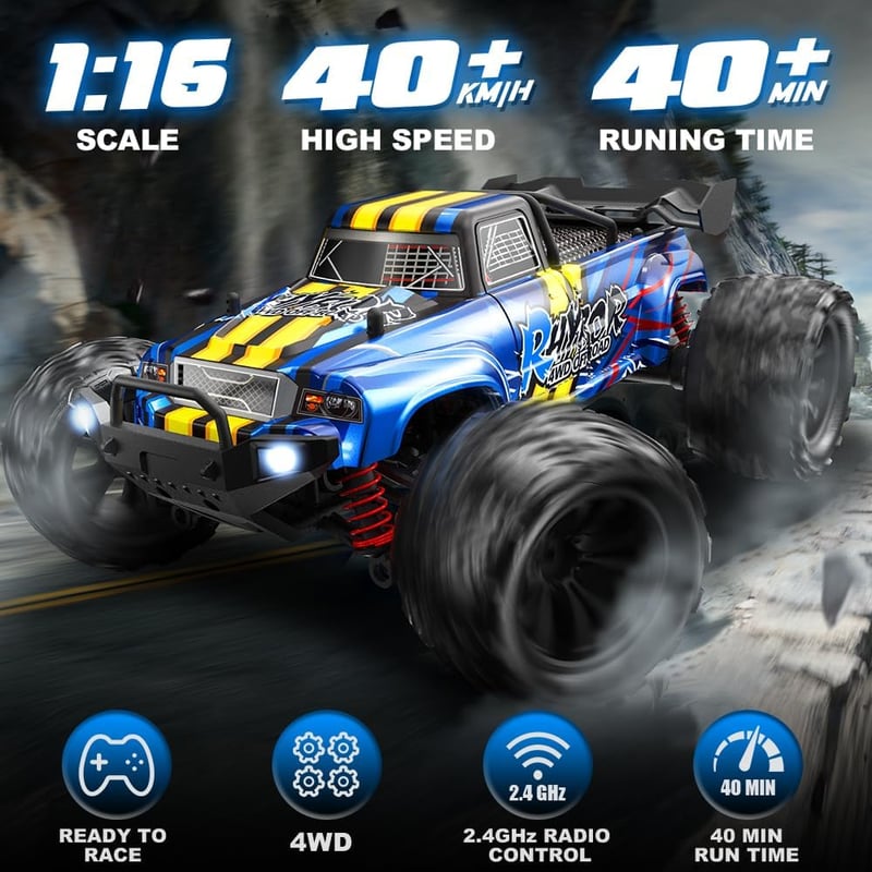 Rhybor 40 km/h 1:16 4WD RC Monster Truck Off-Road Buggy Gyerekeknek és Felnőtteknek