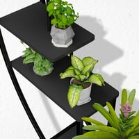 Suport pentru plante Ribelli cu 5 etaje, din metal negru, formă de semilună, 172 cm, cu 5 polițe, cârlige și sistem de ancorare, pentru balcon și terasă 6
