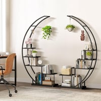 Suport pentru plante Ribelli cu 5 etaje, din metal negru, formă de semilună, 172 cm, cu 5 polițe, cârlige și sistem de ancorare, pentru balcon și terasă 4