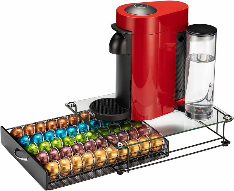 Rice rat Nespresso Vertuo kapszulatartó fiók üvegajtóval, 50 kapszulás polc