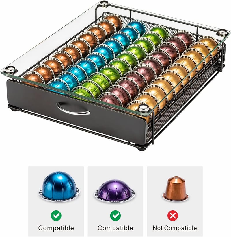 Rice rat Nespresso Vertuo kapszulatartó fiók üvegajtóval, 50 kapszulás polc