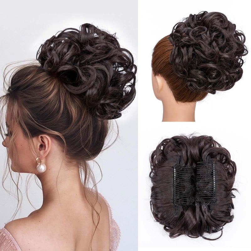 Rich Choices príčesok v tvare drdola so štipcom, kučeravý, vlnitý, príčesok do vlasov, vypnutý účes, chignon, zapletaný chvost, tmavohnedý