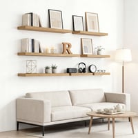Raft de perete suspendat din stejar RICHER HOUSE, 120 x 23,5 x 3,8 cm, raft din lemn MDF cu montare pe perete și suport invizibil, pentru dormitor, sufragerie, baie, bucătărie, birou 2
