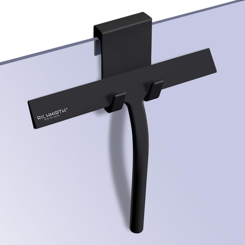 Set racletă pentru duș RICHMIRTH 23 cm - Ștergător de geamuri din silicon pentru curățarea sticlei din baie, cu mâner din oțel inoxidabil, negru