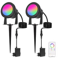 Richsing 15W RGB LED záhradné svietidlo s bodcom, IP67 vodotesné, inteligentný reflektor s ovládaním cez Bluetooth aplikáciu, stmievateľné, 2 ks, 12V, vonkajší reflektor s káblom 1