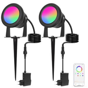 Richsing 15W RGB LED záhradné svietidlo s bodcom, IP67 vodotesné, inteligentný reflektor s ovládaním cez Bluetooth aplikáciu, stmievateľné, 2 ks, 12V, vonkajší reflektor s káblom