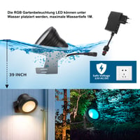 Richsing 15W RGB LED záhradné svietidlo s bodcom, IP67 vodotesné, inteligentný reflektor s ovládaním cez Bluetooth aplikáciu, stmievateľné, 2 ks, 12V, vonkajší reflektor s káblom 9