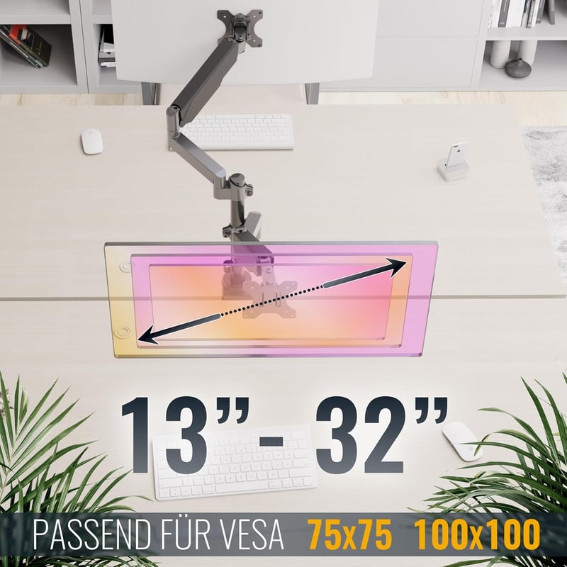RICOO Dual Monitor Tartó 13-32 Colos Képernyőkhöz Asztali Konzol TS9611 - Monitor Mount TS9611