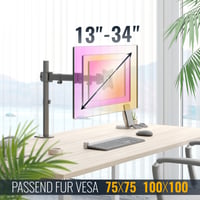 Suport braț pentru monitor RICOO TS5711, stand de birou pentru ecrane de 13-34 inchi, compatibil VESA 75 și 100, sistem de fixare pe birou pentru monitor 4