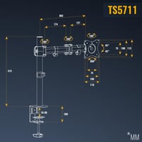 Suport braț pentru monitor RICOO TS5711, stand de birou pentru ecrane de 13-34 inchi, compatibil VESA 75 și 100, sistem de fixare pe birou pentru monitor 7