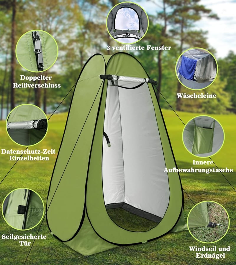 riggoo Pop-Up Sátor WC Zuhany Öltöző Strand Kemping UV40+ Hordtáskával - Green