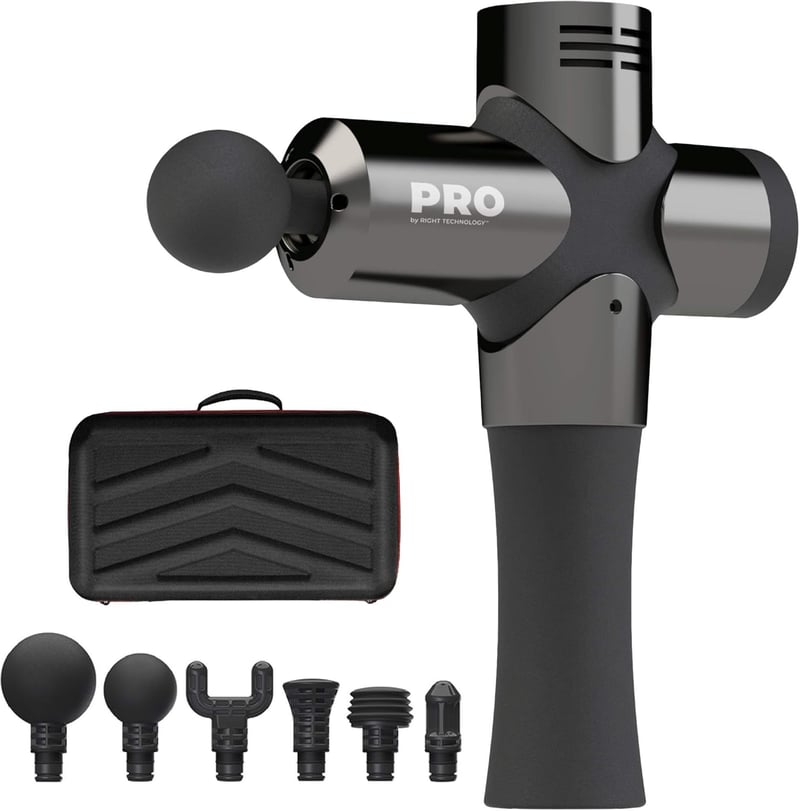RIGHT TECHNOLOGY Profi Masszázspisztoly 6 fejjel - Nyak, Váll, Hát Masszázshoz, 20kg Nyomóerő
