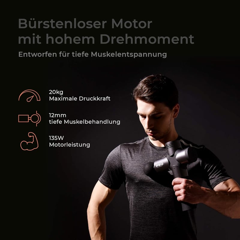 RIGHT TECHNOLOGY Profi Masszázspisztoly 6 fejjel - Nyak, Váll, Hát Masszázshoz, 20kg Nyomóerő