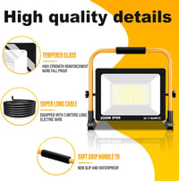 RIGIDON 200W LED Munkalámpa, 20000 Lumen, Hordozható, IP66 Vízálló, 6000K Fehér Fény, 140° Szögű Reflektor Műhelyhez, Építkezéshez, Garázsba 4