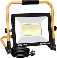 RIGIDON 200W LED Munkalámpa, 20000 Lumen, Hordozható, IP66 Vízálló, 6000K Fehér Fény, 140° Szögű Reflektor Műhelyhez, Építkezéshez, Garázsba 1