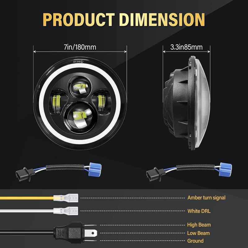Willpower 7 Inch LED Motoros Fényszóró 50W 5000LM Fehér Sárga 4 Mód DRL Offroad Lámpa