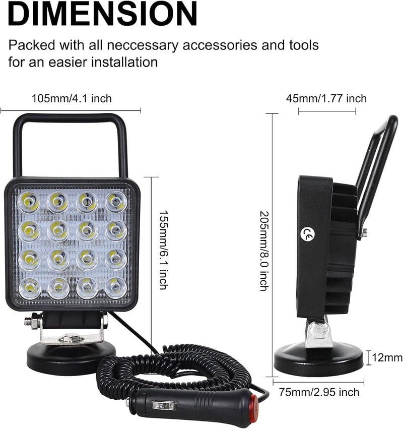 RIGIDON 2x LED munkalámpa mágneses talppal 48W 12V/24V terepjáróhoz traktorhoz