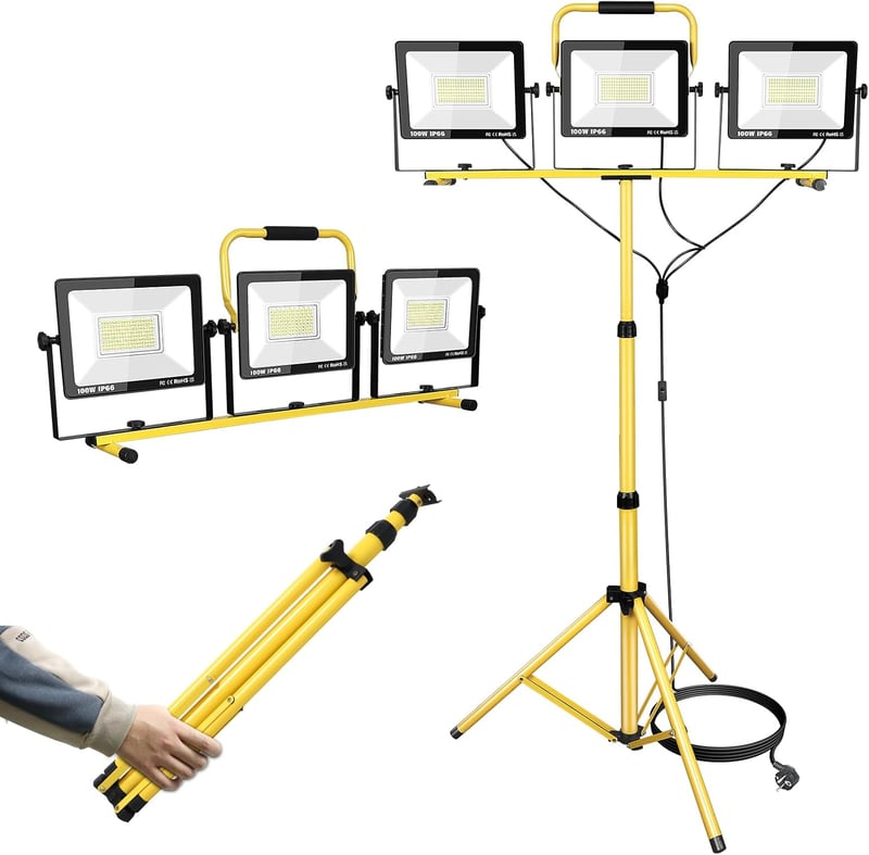 RIGIDON 300W LED Munkalámpa Állvánnyal, 30000 lm Reflektor Építkezéshez és Műhelybe
