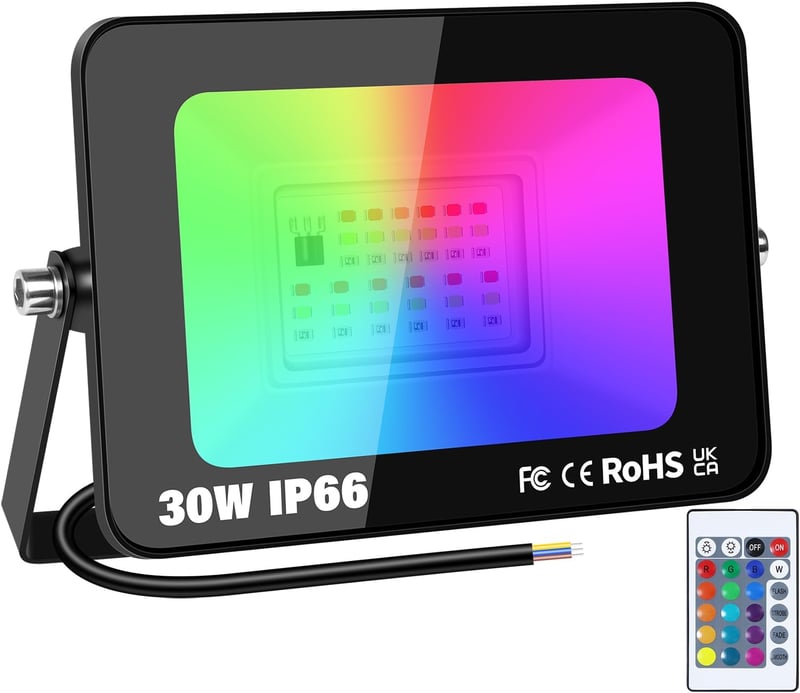 RIGIDON 30W RGB LED reflektor távirányítóval, 16 szín, dimmelhető kerti lámpa