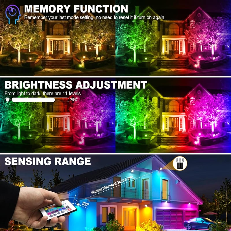 RIGIDON 30W RGB LED reflektor távirányítóval, 16 szín, dimmelhető kerti lámpa
