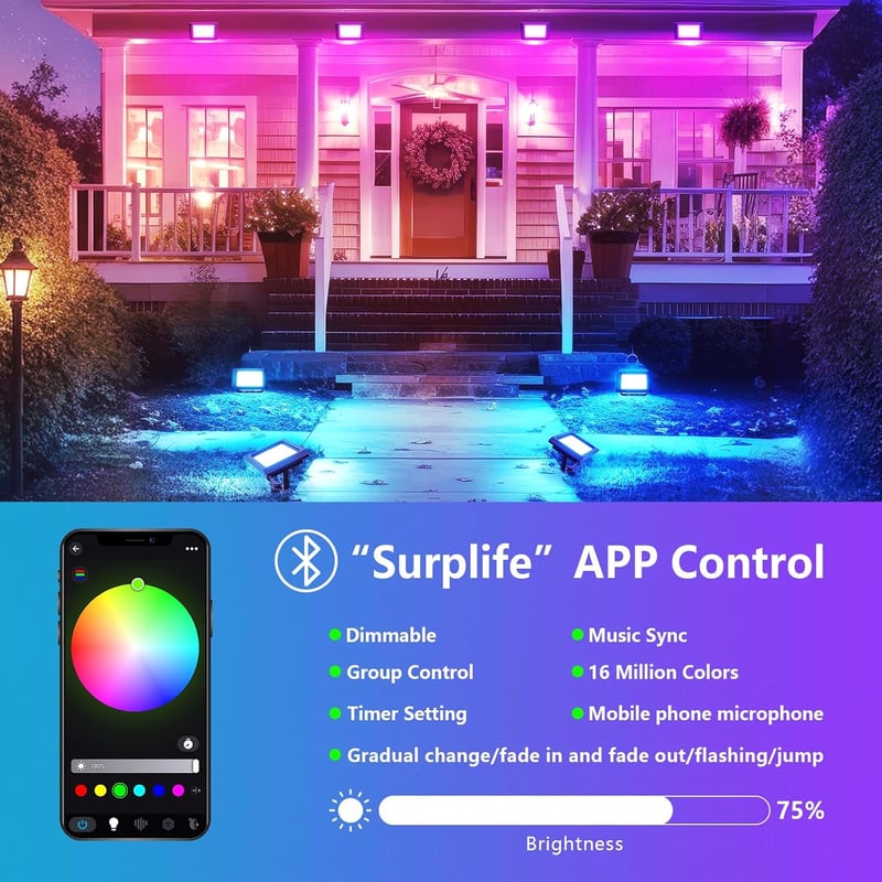 RIGIDON 4 darabos RGB LED reflektor 200W okos kültéri spotlámpa vízálló