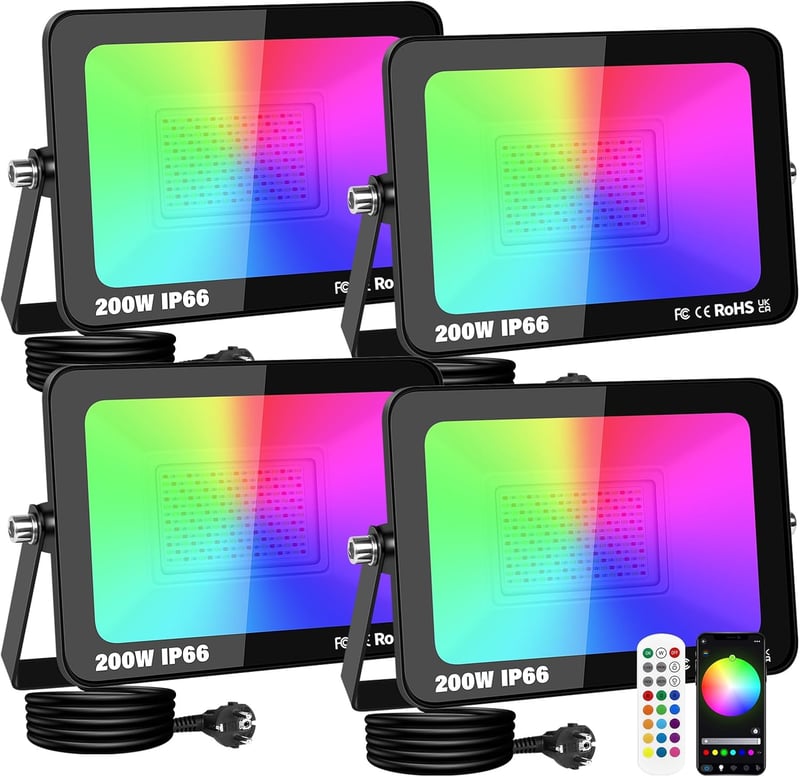 RIGIDON 4 darabos RGB LED reflektor 200W okos kültéri spotlámpa vízálló