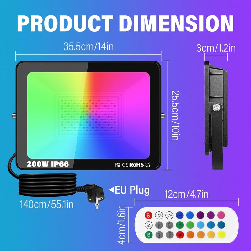 RIGIDON 4 darabos RGB LED reflektor 200W okos kültéri spotlámpa vízálló