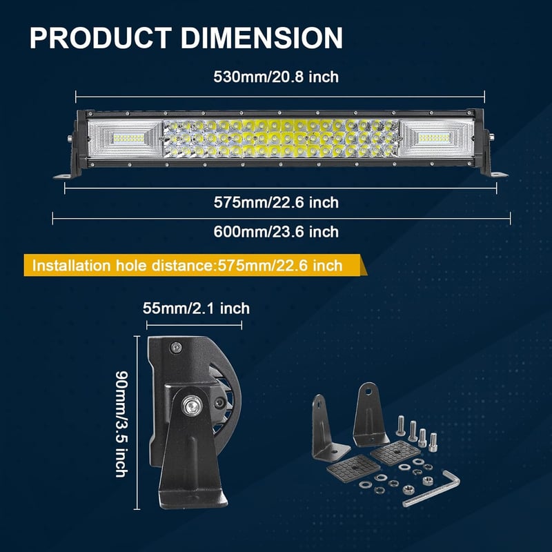 RIGIDON 55 cm-es LED Fénysáv 270W - Vízálló Alumínium Terepjáró Világítás 12V/24V - Autó, SUV, Terepjáró, Kamion Kiegészítő Lámpa 6000K