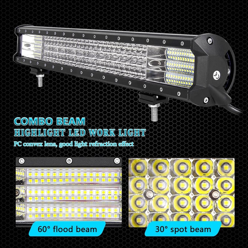 RIGIDON 59 cm 570W LED Fényhíd Kábelköteg-gel, 2x60W Spot Offroad Világítás, Vízálló LED Munkalámpa SUV ATV Teherautó Traktor 6000K